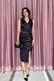 Black and White Stripe Detailed Evening Dress with Slit and Flywheel Detail - 3