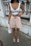 Women's High Waist Wide Leg Bird Eye Belted Double Pocket Mom Shorts Powder - 8