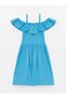 Lcw eco turquoise boat neck girl's dress - 2