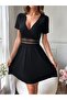 Women's Short Sleeve Double Breasted Collar Waist Lace Camisole Dress