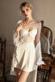 Women's Backless Silk Satin Nightgown Set - Elegant V-Neck, Lace Stripe Sleepwear without Robe