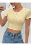 Yellow Waist Tie Short Sleeve Crop Blouse - 3