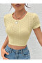 Yellow Waist Tie Short Sleeve Crop Blouse - 4
