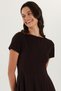 Women's Regular Fit Classic Cut Crew Neck Pleated Mini Brown Dress - 2
