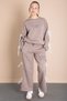 Brown Wide Leg Girl's Tracksuit Set with Bow Detail on the Sides 21198 - 3