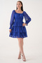 Women's Lined Chiffon Fabric Gipe and Layered Design Cobalt Blue Mini Evening Dress 078 - 8