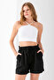 Women's Elastic Waist Pleated Cotton Shorts Black - 925094 - 4