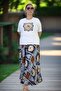 Wide Cut Cotton Viscosse Pants Skirt Combed Bluz Double Suit with Elastic Belt - 7
