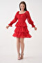 Women's Lined Chiffon Fabric Gipe and Tiered Design Red Mini Evening Dress 078