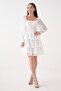 Women's Lined Chiffon Fabric Gipe and Tiered Design White Mini Evening Dress 078 - 4