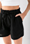 Women's Elastic Waist Pleated Cotton Shorts Black - 925094 - 5