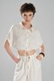 Women's Linen Pearl Detailed Design Stone Crop Blouse