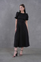 New Season Scuba Crepe Fabric Balloon Sleeve Round Neck Midi Length Flared Cut Women's Evening Dress 092 - 8