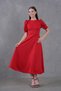 New Season Scuba Crepe Fabric Balloon Sleeve Round Neck Midi Length Flared Cut Women's Evening Dress 092 - 5