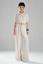 Women's Linen Pearl Detailed Design Stone Crop Blouse - 4