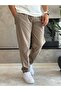 Men's Comfortable Fit Zipper Detailed Parachute Fabric Trousers Beige Eca024