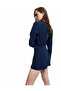 Crepe Fabric Crew Neck Long Sleeve Mini Dress with Metal Accessories - 2