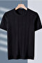 Men's Black Fit Textured Short Sleeve Crew Neck Knitwear T-Shirt - 5