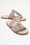 Sveta Beige Suede Buckle Genuine Leather Women's Slippers