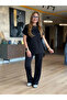 Women's Short Sleeve Crew Neck Viscose Two Piece Set Blouse and Pants - 5