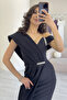 Women's One Shoulder Stone Detailed Draped Midi Length Evening Dress Lilac, Black - 6