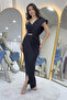 Women's One Shoulder Stone Detailed Draped Midi Length Evening Dress Lilac, Black