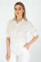 Women's Light Brown Line Patterned Linen Shirt with Folded Sleeves New Season - 6