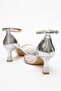 Silver Single Strap Women's Heeled Sandals - 4