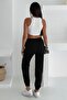 Women's Black Sweatpants with Elastic Legs and Waist - 5