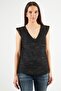 Women V-Neck Cap Sleeves Metallic Blouse, Black