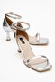 Silver Single Strap Women's Heeled Sandals