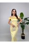 Women's Yellow Chest Gathered Kaik Collar Long Evening Dress Graduation Dress - 2
