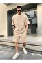 Men's Plain Beige Top and Bottom Set - 3