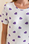 Women's Crew Neck Short Sleeve Heart Pattern Pajamas Suit White Purple - 6016 - 6