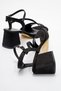 Women's Cross Strap Heeled Sandals Black Satin - 4