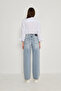 Women's High Waist Cotton Snow Washed Comfortable Dady Fit Jean Pants - 4
