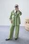 Ruffle Neck Tie-Up Tunic and Wide Leg Pants Set 8845 - Green
