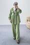 Ruffle Neck Tie-Up Tunic and Wide Leg Pants Set 8845 - Green - 2