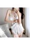 Women's Silk Satin with Lace Pajama Set - Elegant Set with Shorts, V-Neck Lace Nightwear - 3