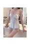 Women's Silk Satin with Lace Pajama Set - Elegant Set with Shorts, V-Neck Lace Nightwear - 4