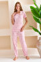 Women's Crew Neck Short Sleeve Striped Pajamas Suit Pink - 6016