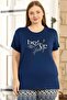 Navy Blue Plus Size Women's Pajamas Set Bermuda Summer Plus Size Pajamas Set - 4