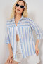 Women's Striped Short Sleeve Shirt 20344 - Blue - 4