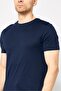 Men Crew Neck Short Sleeve Embroidered Logo T-Shirt, Navy - 4
