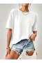 Women's White Oversize Cotton Comfortable Cut Basic Daily Stylish T-Shirt - 4
