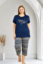 Navy Blue Plus Size Women's Pajamas Set Bermuda Summer Plus Size Pajamas Set - 2