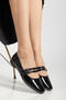 Women's Black Oval Toe Double Buckle Ballerinas
