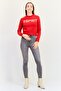 Women Crew Neck Knitted Sweater, Red - 2