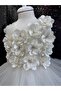 Flowered Tulle Strap Stone Girl's White Evening Dress - 2