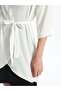 Ecru Shawl Collar Plain Satin Women's Dressing Gown - 2